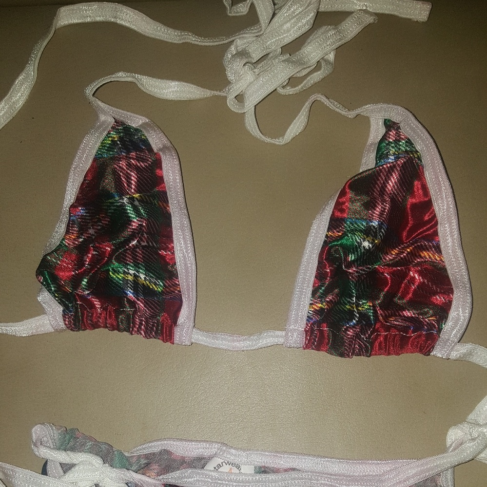 Sexy Skimpy Schoolgirl Red Plaid Bikini Trikini